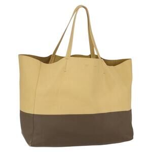 CELINE Horizontalkava Tote Bag Leather Yellow Gold Auth bs31831